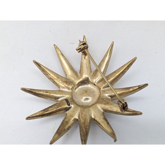 Vintage Monet Gold Tone Atomic Sun Starburst MCM Large Pin Brooch 2" - Picture 3 of 14